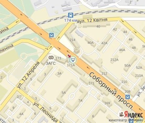 Схема рекламной плоскости по адресу Соборный пр.-12 апреля  ЦЕНТРАЛЬНАЯ ЗОНА. ("Львовская мастерская шоколада","Интертоп","Интертелеком",100 к "Сильпо")