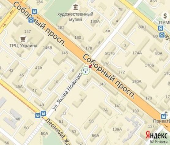 Схема рекламної площини за адресою Новицкого ул.,7 - Соборный пр. ЦЕНТРАЛЬНАЯ ЗОНА.