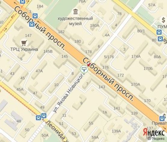 Схема рекламної площини за адресою Новицкого ул.,8 - Соборный пр. ЦЕНТРАЛЬНАЯ ЗОНА (100 м. к Кинотеатру им.Довженко)