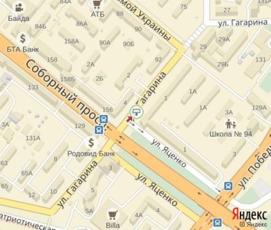 Схема рекламной плоскости по адресу Гагарина ул.,1 - Соборный пр. ЦЕНТРАЛЬНАЯ ЗОНА (напротив отделения "Нова Пошта")