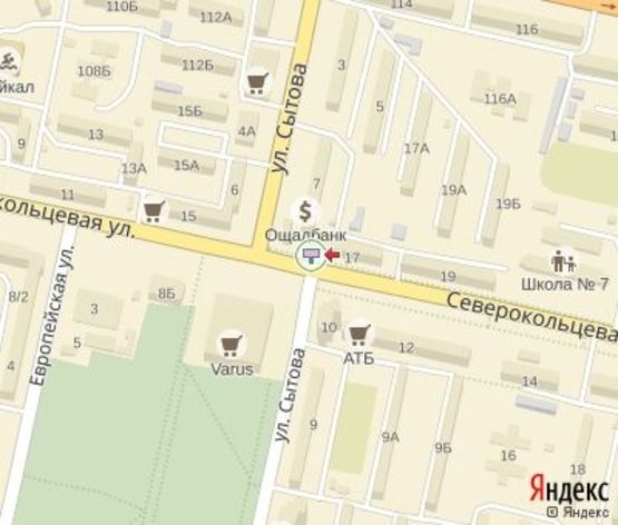 Схема рекламной плоскости по адресу Севрокольцевая ул. - Сытова ул. А1 (напротив "Приватбанк",150 м. "Укрсоцбанк", 150 м. супермаркеты "Varus" и "АТБ")