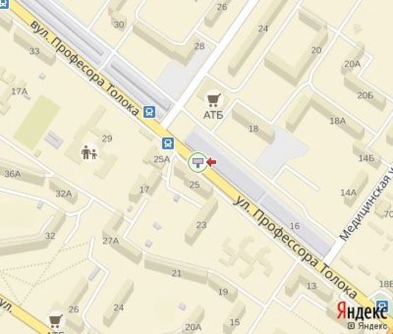 Схема рекламной плоскости по адресу Толока професора ул.-Торговый Центр (напротив "Народная аптека",200 м  к "АТБ")