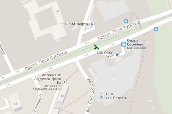 Схема рекламної площини за адресою Леся Курбаса просп., зупинка швидкісного трамваю "Вул.Сім"ї Сосніних" (в напр. пл.Перемоги)