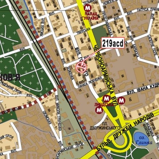 Схема рекламной плоскости по адресу Антоновича ул. (Горького), 164 (Супер-маркет "Фуршет","Swedbank", в направлении бул. Дружбы Народов), призма