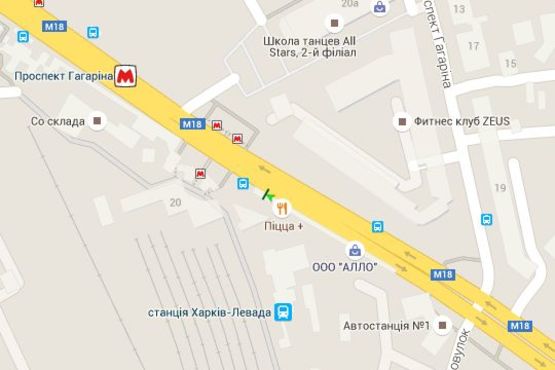 Схема рекламной плоскости по адресу Вернадського вул. - Гагаріна просп., 20 (№1) (в центр)