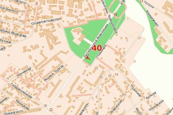 Схема рекламной плоскости по адресу Вокзальна вул. (Жовтневої Революції вул.) - М. Тореза вул. (М. Тореза вул.)