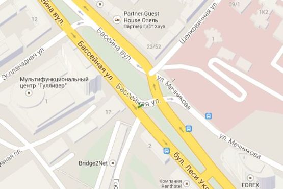 Схема рекламної площини за адресою Басейна вул. - Лесі Українки бульв.,  2  (БЦ "Gulliver") (№5)