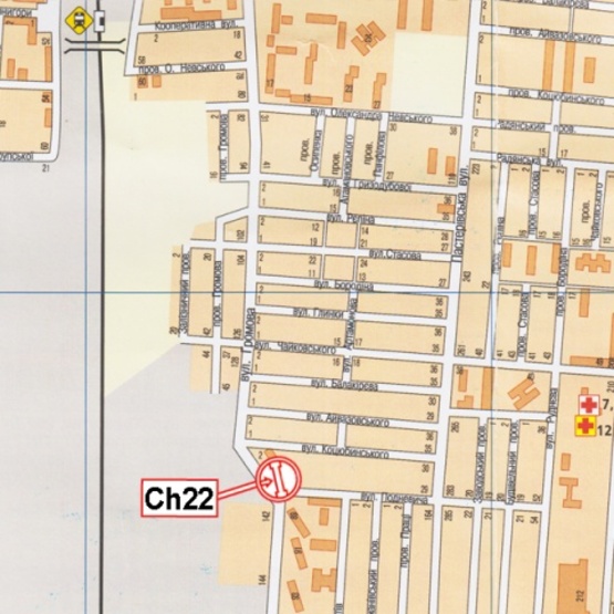 Схема рекламной плоскости по адресу Громова ул., в районе перекрестка с Поднєвича ул., ("ЧеркассыГаз, магазин "Продукты", СТО, "Деливери", УкрГазБанк), направ. в центр