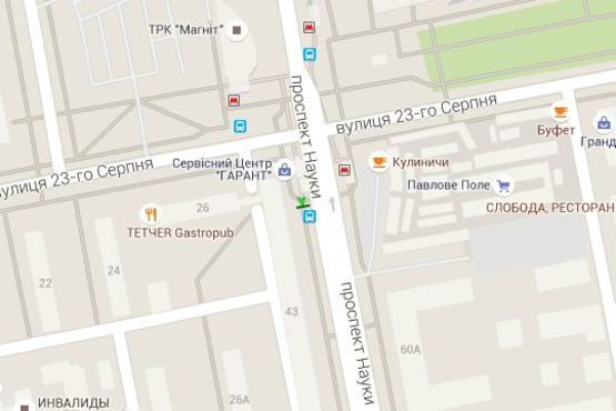 Схема рекламной плоскости по адресу Науки просп. (Леніна просп.), 43 (зупинка)