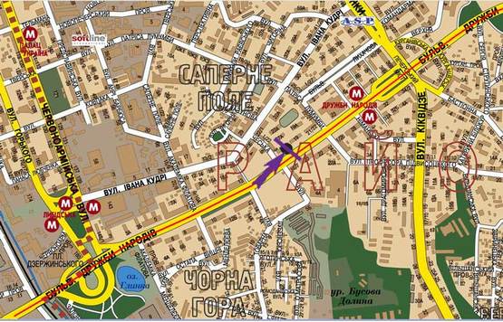 Схема рекламной плоскости по адресу бул. Дружбы Народов,17, напротив суп-та Новус