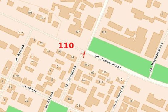 Схема рекламної площини за адресою Харківська вул. - Лінійна вул.