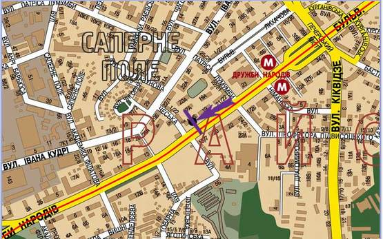 Схема рекламної площини за адресою бул. Дружбы Народов,17, напротив суп-та Новус