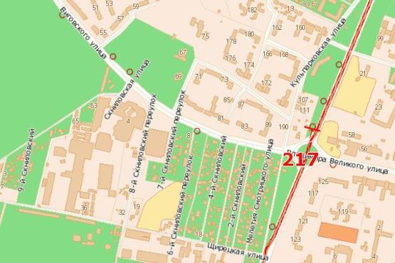 Схема рекламной плоскости по адресу Кульпарківська вул. - Виговського вул. (Івана Виговського вул.) - Володимира Великого вул. (в центр)