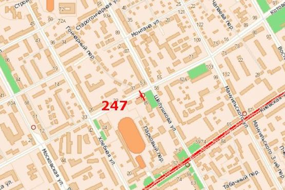 Схема рекламной плоскости по адресу Михайла Грушевського вул. (Котовського вул.), 50 - Князів Острозьких вул. (Шелушкова вул.) (от центра)