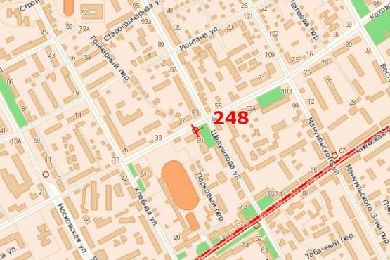 Схема рекламной плоскости по адресу Михайла Грушевського вул. (Котовського вул.), 50 - Князів Острозьких вул. (Шелушкова вул.) (в центр)