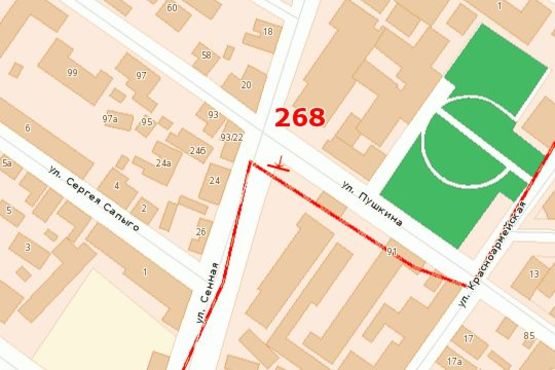 Схема рекламной плоскости по адресу Сінна вул. - Пушкiна вул.