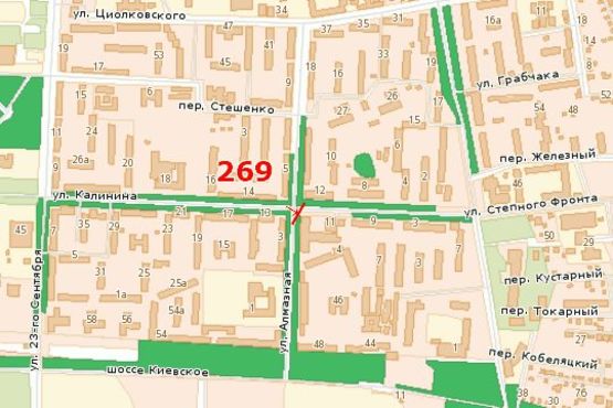 Схема рекламной плоскости по адресу Івана Мазепи вул. - Алмазна вул.