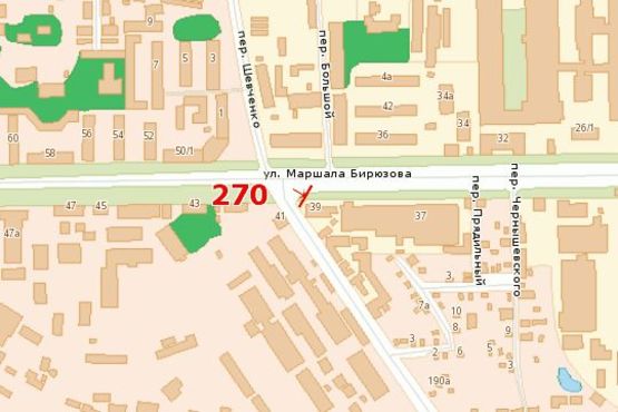 Схема рекламної площини за адресою Маршала Бiрюзова вул., 39 - Червонофлоцька вул. - Шевченка пров.