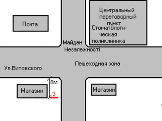 Схема рекламной плоскости по адресу Незалежності вул., 4 (Пешеходная зона)