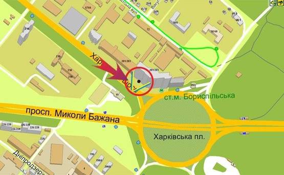 Схема рекламної площини за адресою Харьковская пл./Харьковское шоссе/ст метро Бориспольская (В)