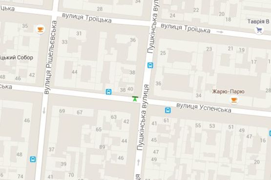 Схема рекламної площини за адресою Пушкінська вул., 40 - Успенська вул.