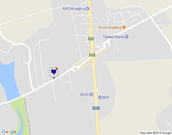 Схема рекламной плоскости по адресу г. Умань, ул. Интернациональная,131Б напротив Ин-та корнеплод. Культур, дендропарк "Софиевка"