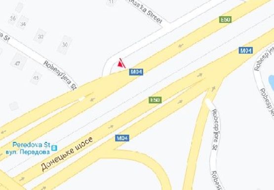 Схема рекламної площини за адресою Донецкое шоссе - Передовая ул.