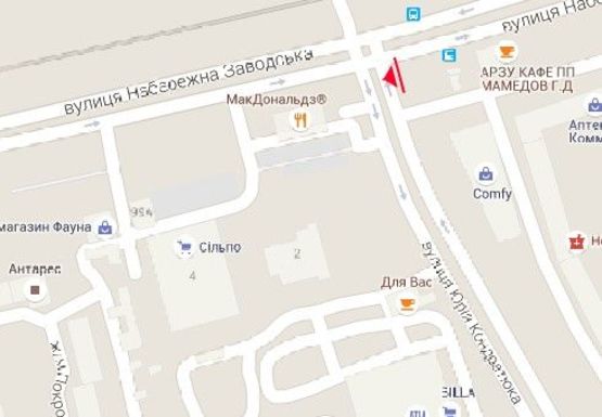 Схема рекламной плоскости по адресу Заводская Набережная ул. - Юрия Кондратюка ул.