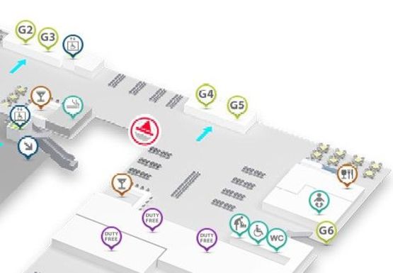 Схема рекламної площини за адресою Зал ожидания вылетов, 2 этаж  (Терминал А)