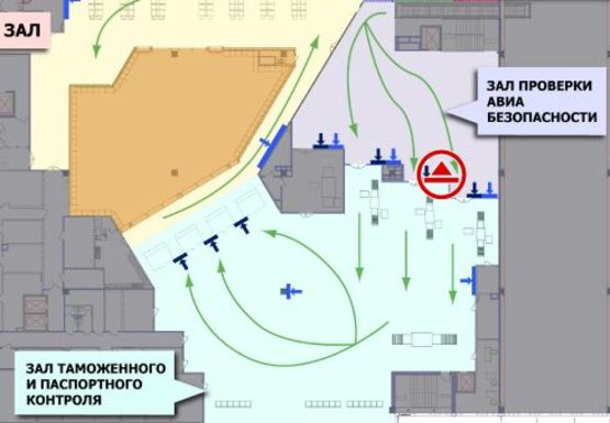 Схема рекламной плоскости по адресу Зал проверки авиа безопасности, 2 этаж  (Терминал А)