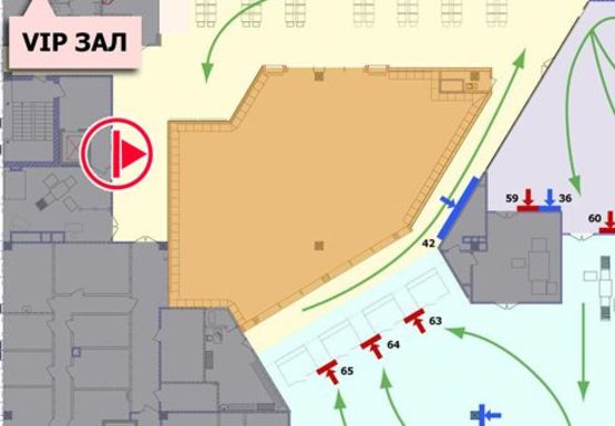 Схема рекламной плоскости по адресу Зал ожидания вылетов, 2 этаж  (Терминал А)