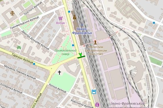 Схема рекламной плоскости по адресу Привокзальна пл. - Залізнична вул. - Гаркушi вул.