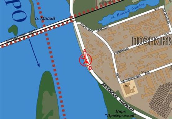 Схема рекламної площини за адресою Днепровская набережная, 640м от ж-д моста