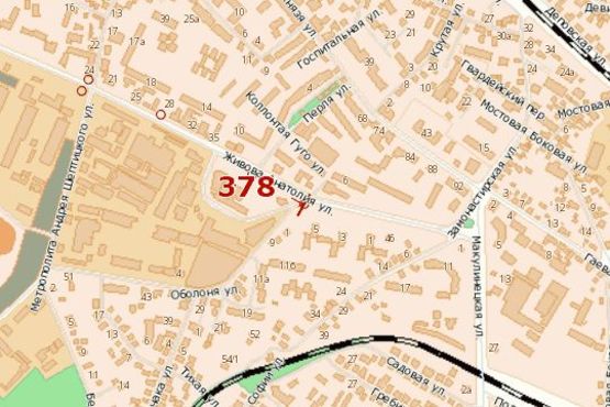 Схема рекламной плоскости по адресу Анатолія Живова вул. - Оболоня вул.