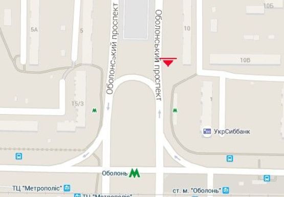 Схема рекламной плоскости по адресу Оболонский пр. - Малиновского ул.