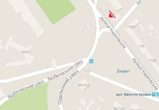 Схема рекламної площини за адресою Кирилловская ул. (бывш. Фрунзе ул.) - Тульчинская ул.