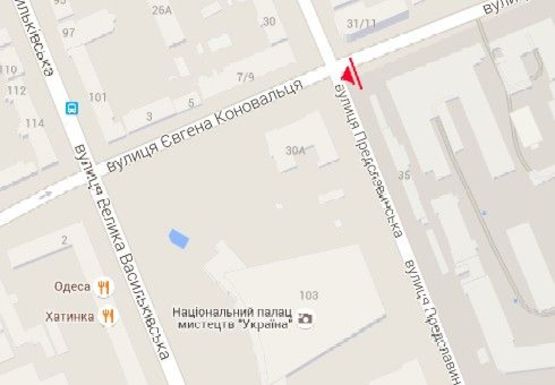 Схема рекламной плоскости по адресу Коновальца ул. (бывш. Щорса ул.) - Предславинская ул.