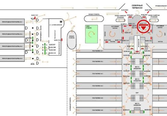 Схема рекламной плоскости по адресу Центральный холл (Северный терминал)
