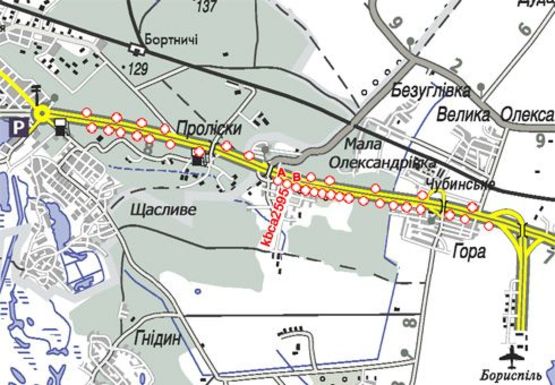 Схема рекламной плоскости по адресу 25,950 км. автомагистрали Киев - Борисполь