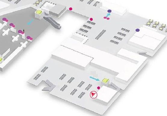 Схема рекламной плоскости по адресу Зал ожидания вылетов, 2 этаж  (Терминал А)