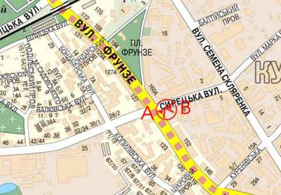 Схема рекламної площини за адресою Кирилловская ул. (бывш. Фрунзе ул.) - Сырецкая ул.