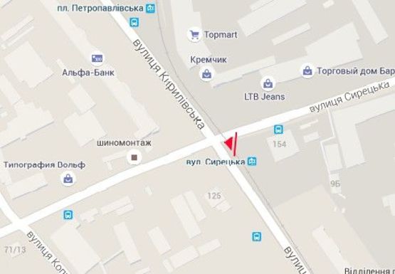 Схема рекламної площини за адресою Кирилловская ул. (бывш. Фрунзе ул.) - Сырецкая ул.