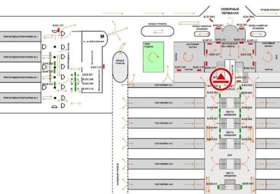 Схема рекламной плоскости по адресу Центральный холл (Северный терминал)