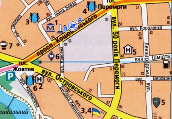 Схема рекламной плоскости по адресу Коцюбинского ул., ТЦ Петроцентр