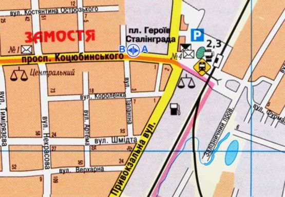 Схема рекламної площини за адресою Коцюбинского ул. - Папанина ул.