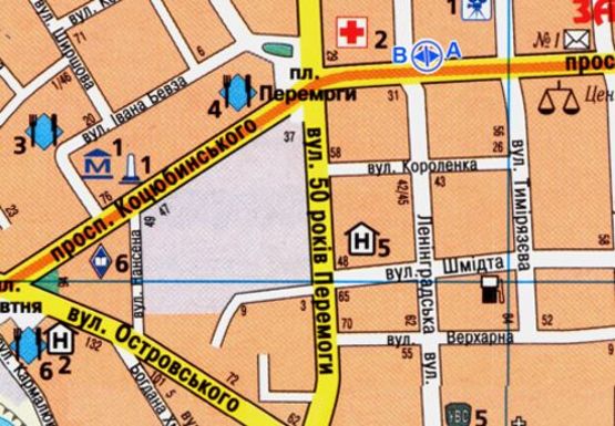 Схема рекламної площини за адресою Коцюбинского ул., 42 - Александра Довженко ул.