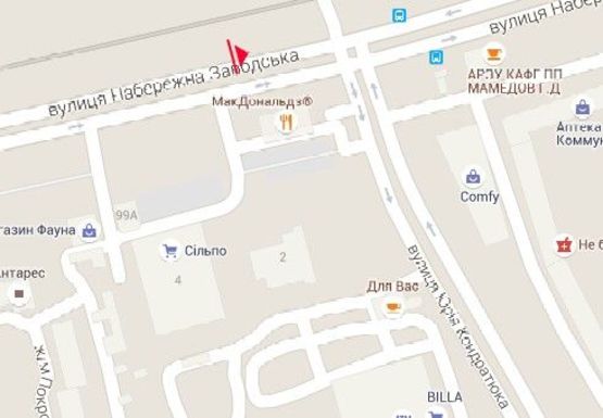 Схема рекламной плоскости по адресу Заводская Набережная ул. - Юрия Кондратюка ул.