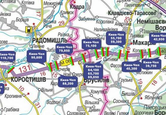 Схема рекламної площини за адресою Трасса M-06, Киев-Житомир, 75,100