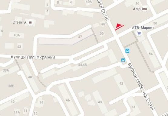 Схема рекламной плоскости по адресу Небесной сотни ул. - Л. Украинки ул., 59