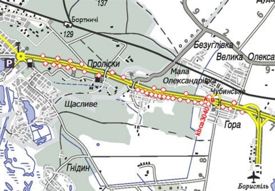 Схема рекламної площини за адресою 30,400 км. автомагистрали Киев - Борисполь